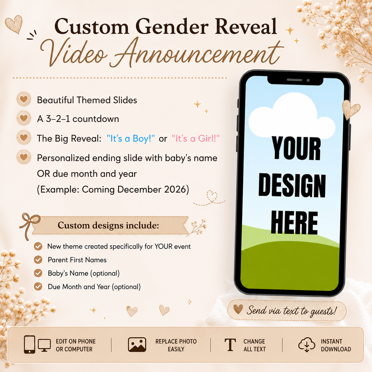 Custom Gender Reveal Video Announcement | It's a Boy or It's a Girl Reveal Video | Personalized Countdown Gender Reveal | Digital Download