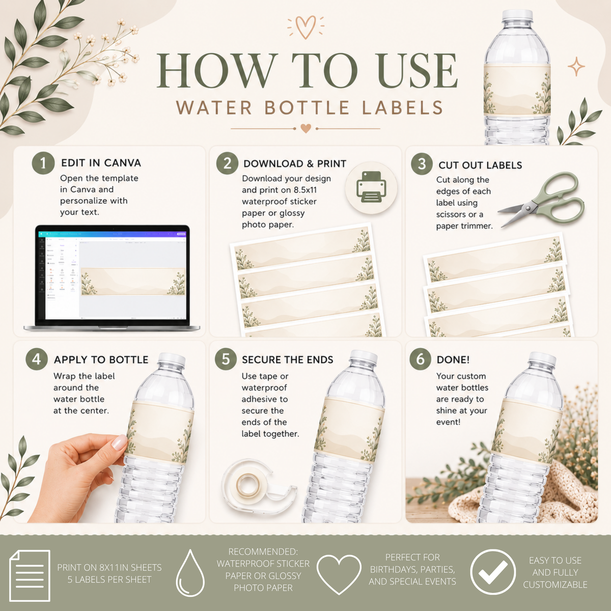 HK Cowgirl Birthday Water Bottle Labels Template | Editable Canva Template | Birthday Party Decorations