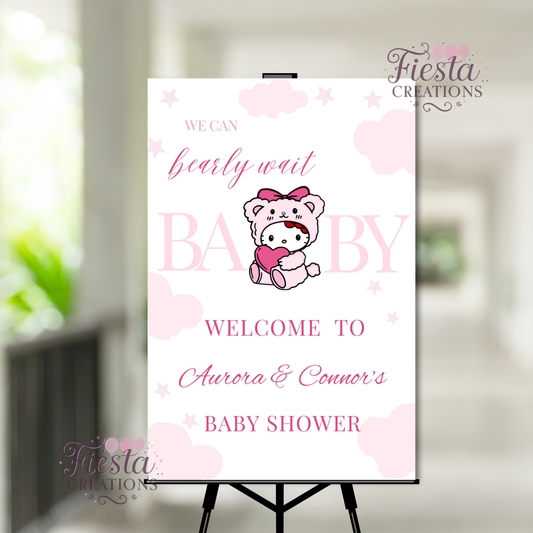 HK Bear Baby Shower Welcome Sign