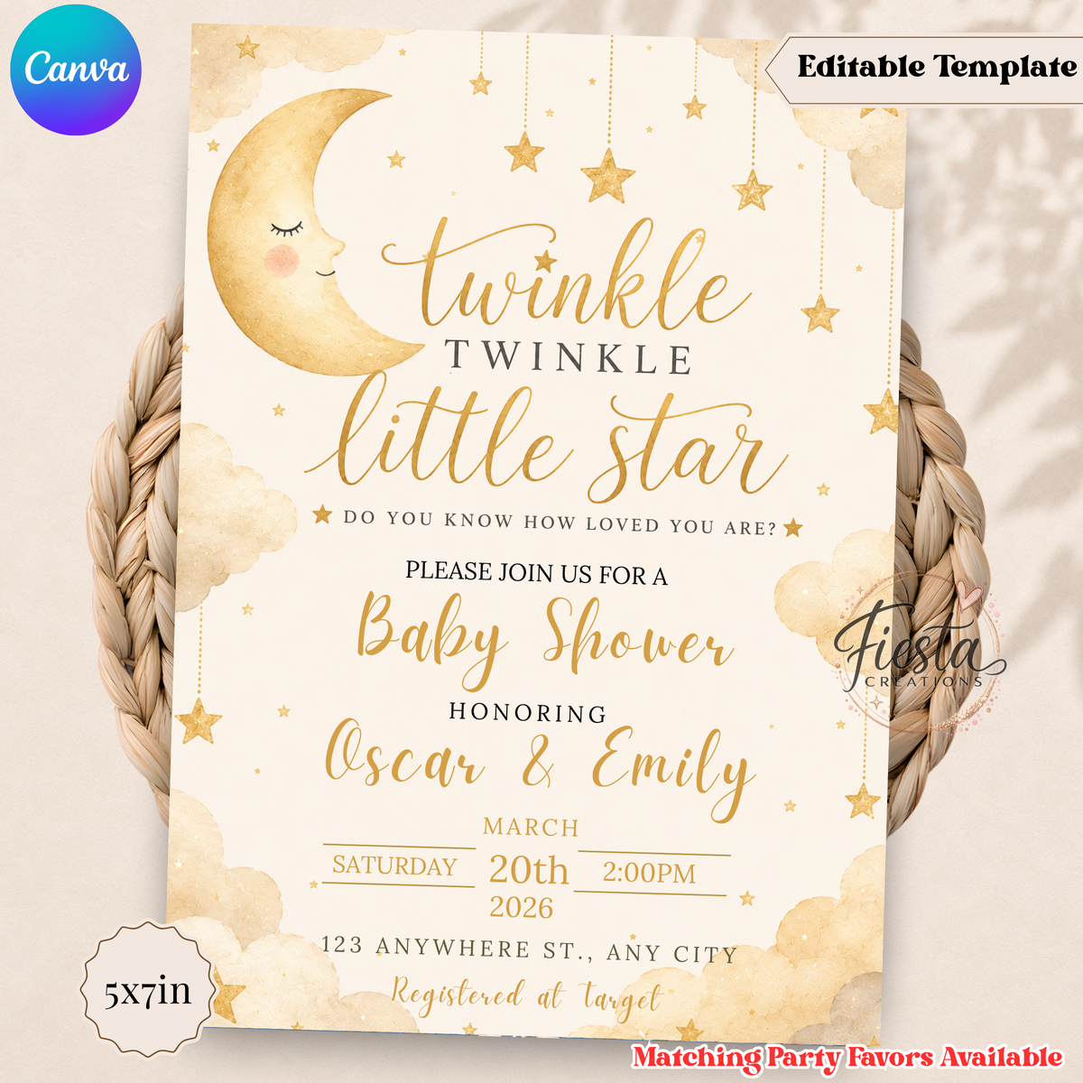 Twinkle Twinkle Little Star Baby Shower Invitation | Moon & Stars Neutral Baby Shower Invite (Copy)
