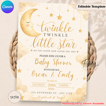 Twinkle Twinkle Little Star Baby Shower Invitation | Moon & Stars Neutral Baby Shower Invite (Copy)