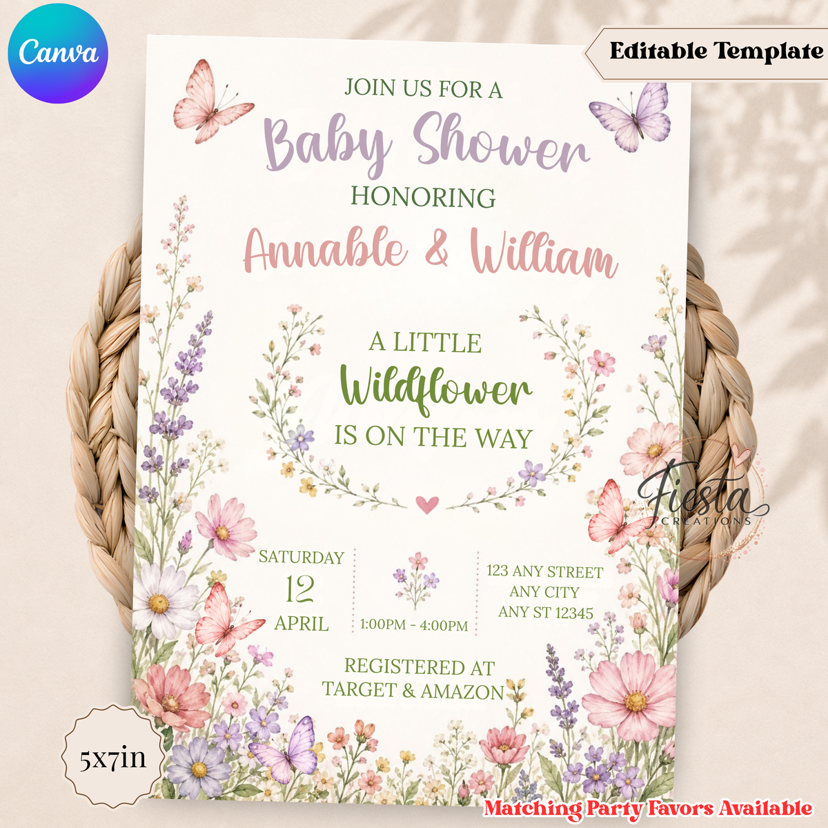 A Little Wildflower Is On The Way Baby Shower Invitation | Wildflower Baby Shower Invite | Butterfly Floral Baby Shower Template