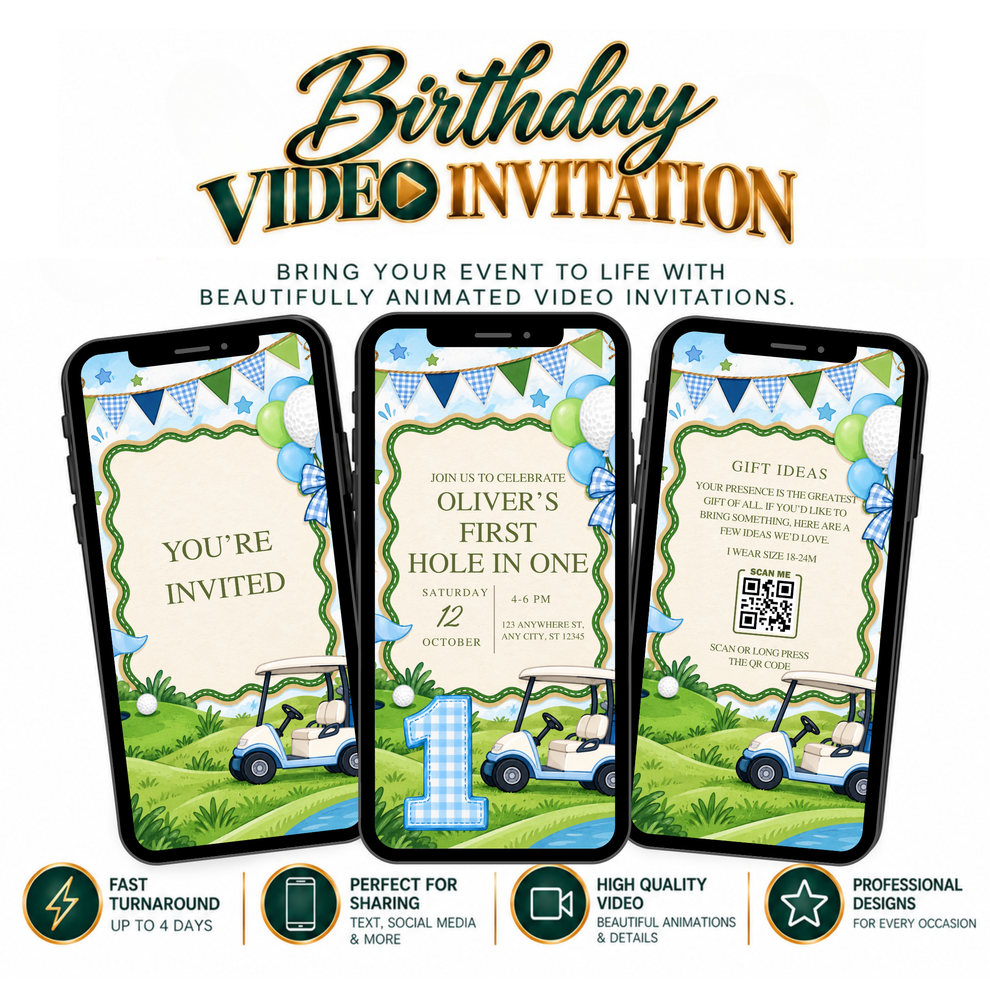First Hole in One Birthday Video Invitation – Fiesta Creations