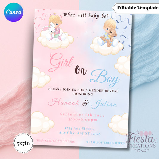 Dolls Gender Reveal | 5x7 Editable Template | Instant Download