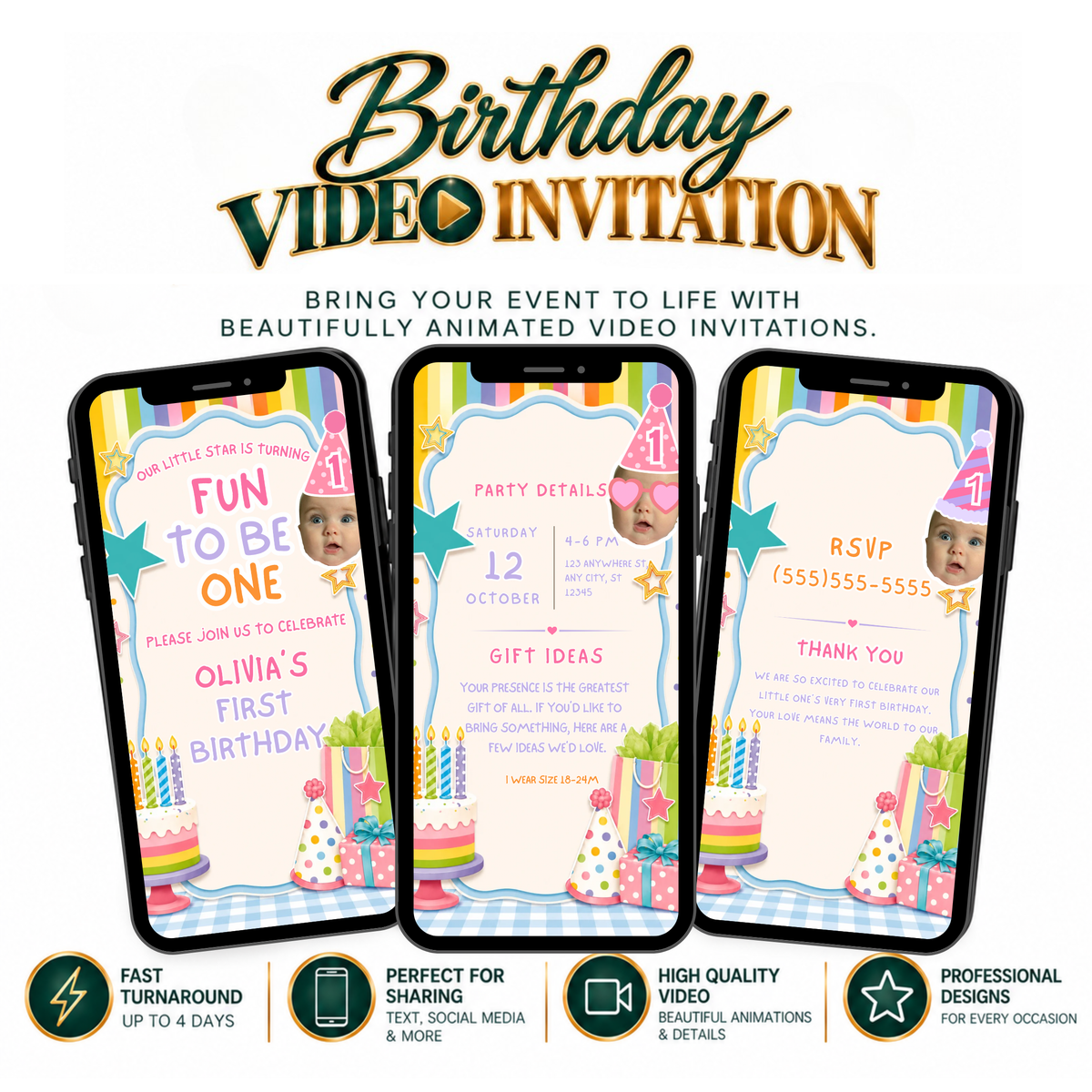 Fun to be one  Birthday Video Invitation