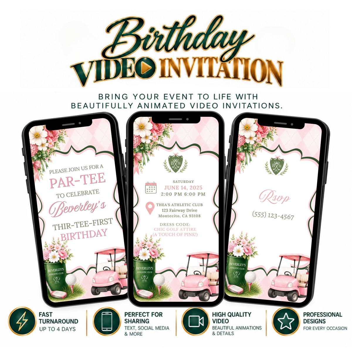 Pretty in Pink Par-Tee Birthday Video Invitation