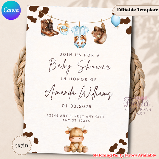 Cowboy Blue Baby Shower 5x7in Invitation Template | 5x7inEditable Template | Instant Download