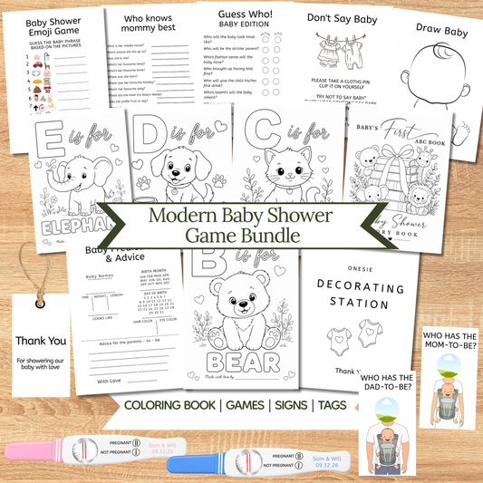 Modern Baby Shower Game Bundle Editable Template