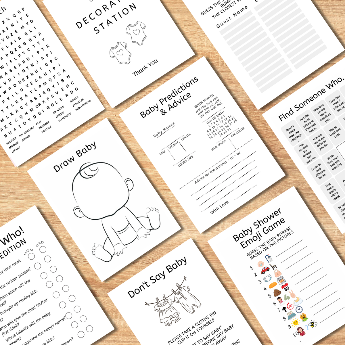 Modern Baby Shower Game Bundle Editable Template