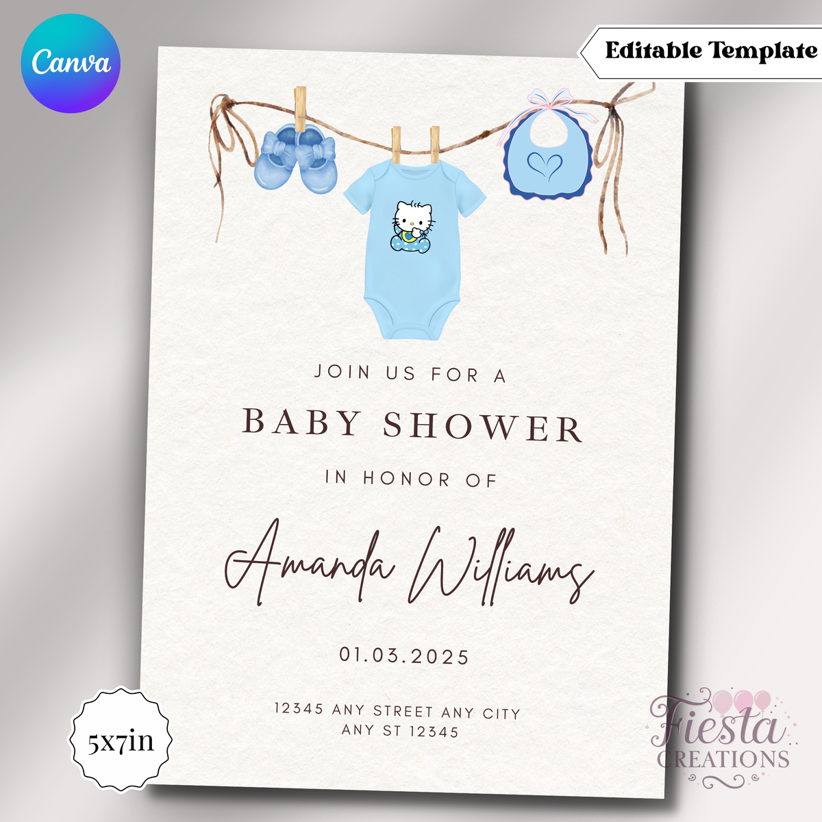 Baby Daniel Baby Shower | 5x7 Editable Template | Instant Download