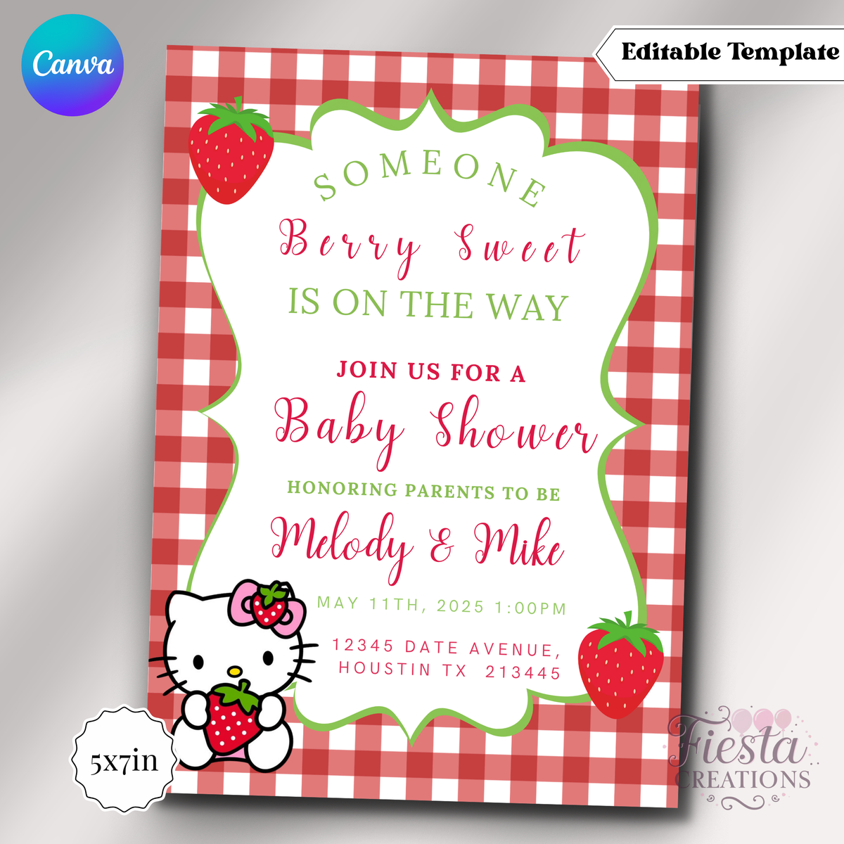 Red HK Strawberry | 5x7 Editable Template | Instant Download