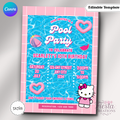 Pink Pool Party | 5x7 Editable Template | Instant Download