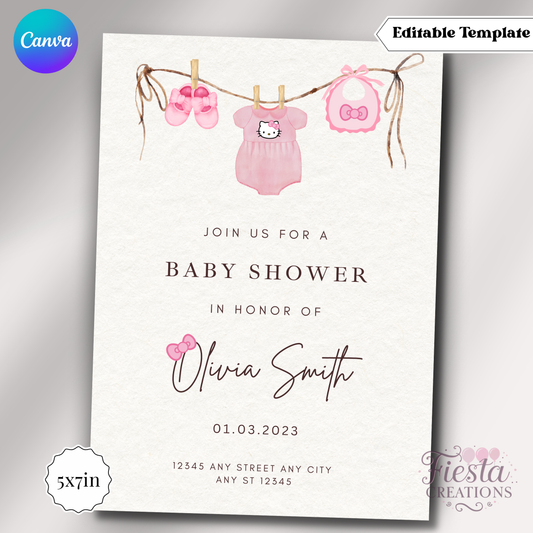 HK Pink Baby Shower | 5x7 Editable Template | Instant Download