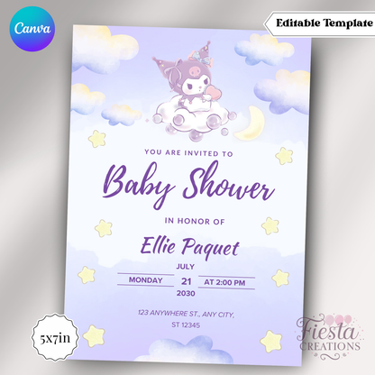 Purple Baby Shower | 5x7 Editable Template | Instant Download