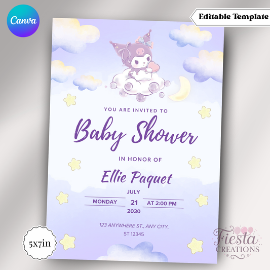 Purple Baby Shower | 5x7 Editable Template | Instant Download