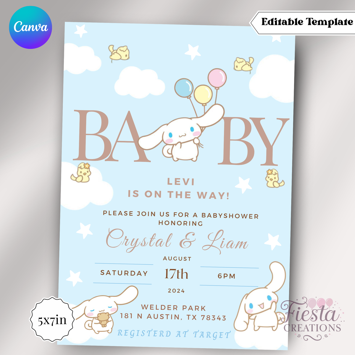 Cinnamoroll Baby Shower | 5x7 Editable Template | Instant Download