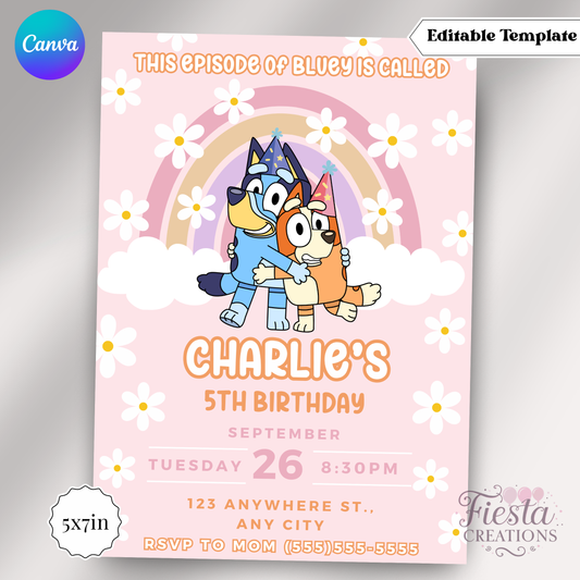 Blue Dog Flower | 5x7 Editable Template | Instant Download