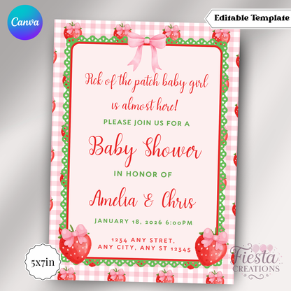 Strawberry Baby Shower | 5x7 Editable Template | Instant Download