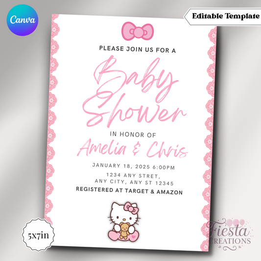 Hello Baby White Baby Shower | 5x7 Editable Template | Instant Download