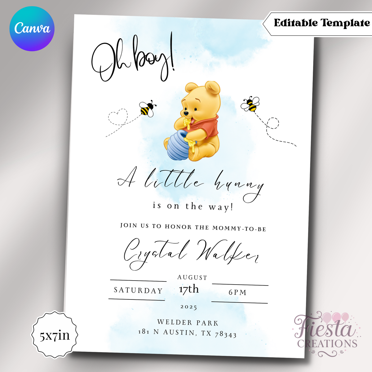 Winnie Blue | 5x7 Editable Template | Instant Download