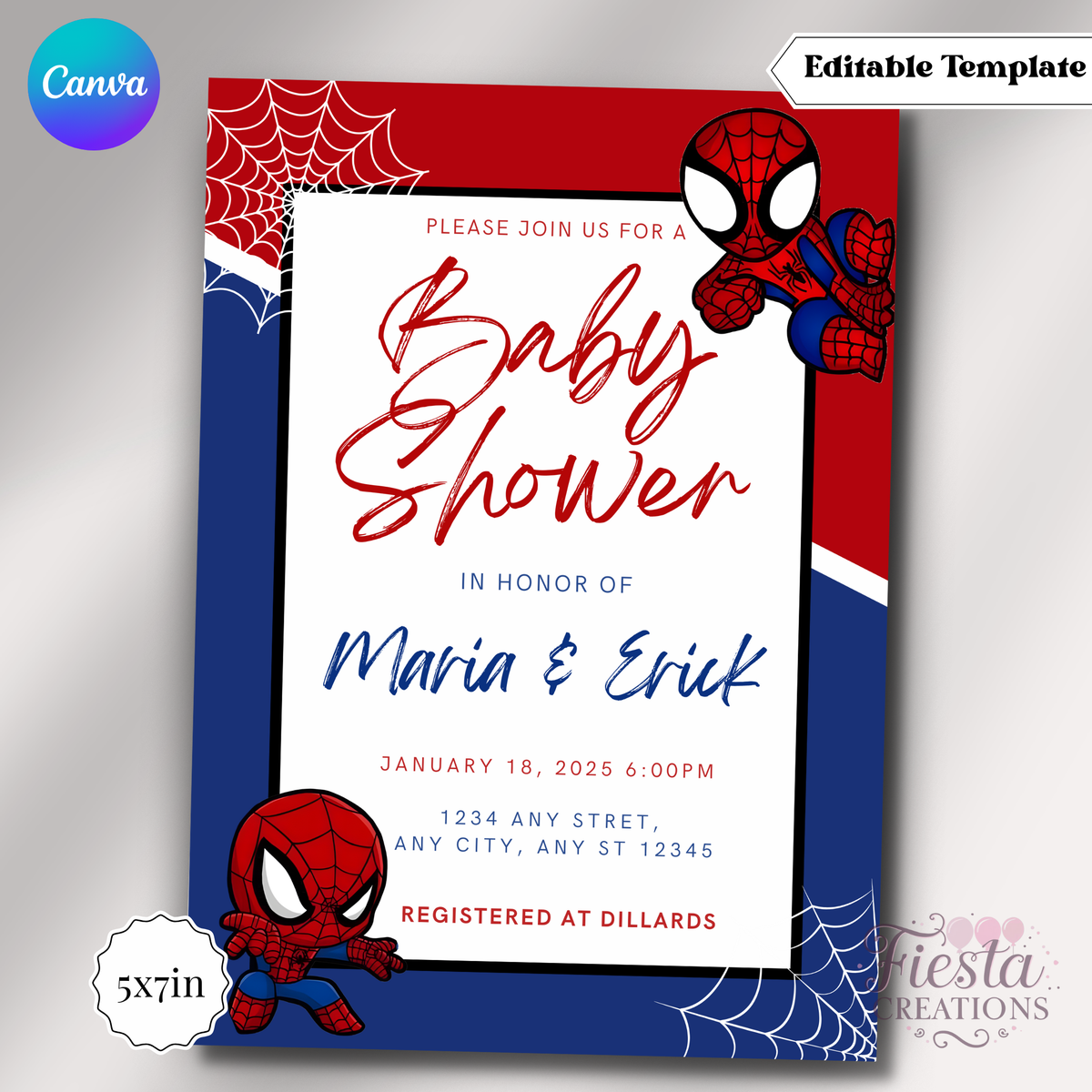 Spider Baby Shower | 5x7 Editable Template | Instant Download