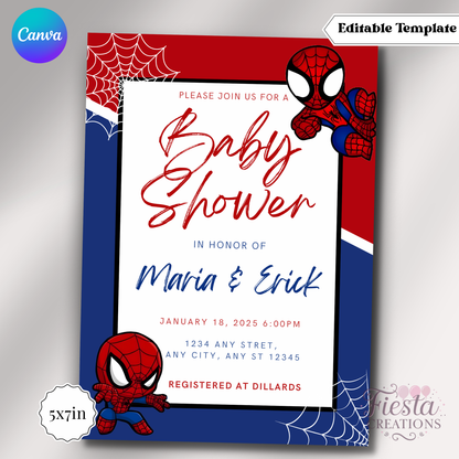 Spider Baby Shower | 5x7 Editable Template | Instant Download