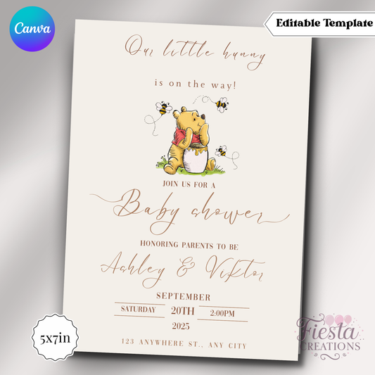 Winnie Baby Shower | 5x7 Editable Template | Instant Download