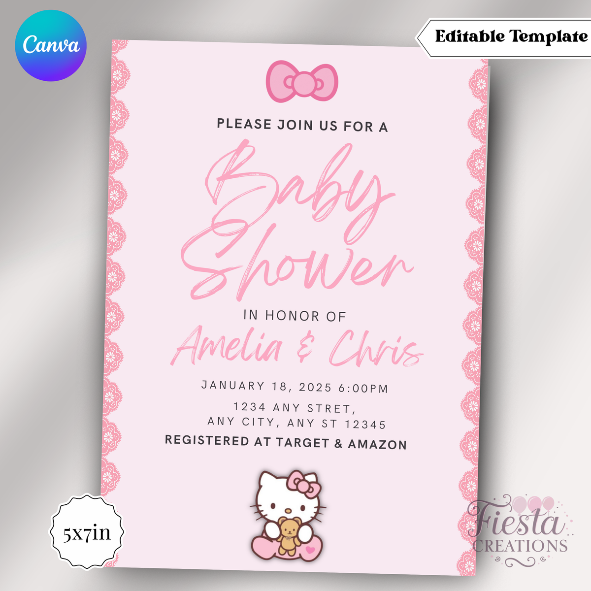 Hello Baby Pink Baby Shower | 5x7 Editable Template | Instant Download
