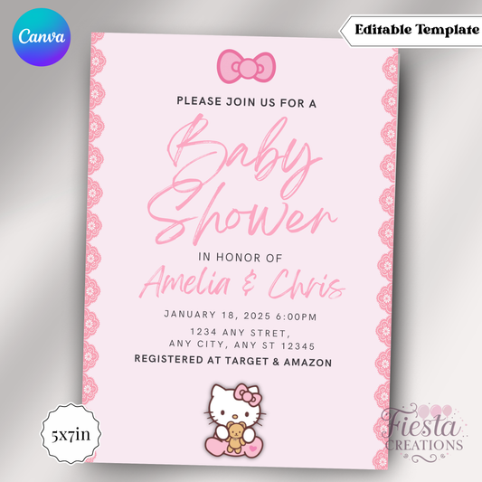 Hello Baby Pink Baby Shower | 5x7 Editable Template | Instant Download