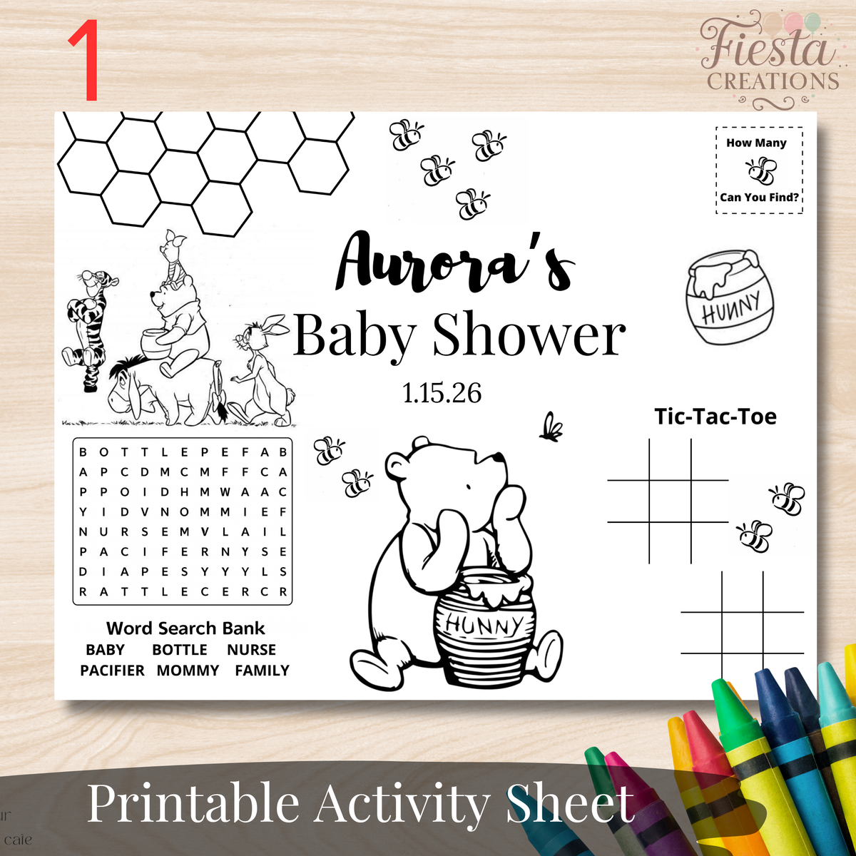 Winnie Baby Shower Activity Sheet