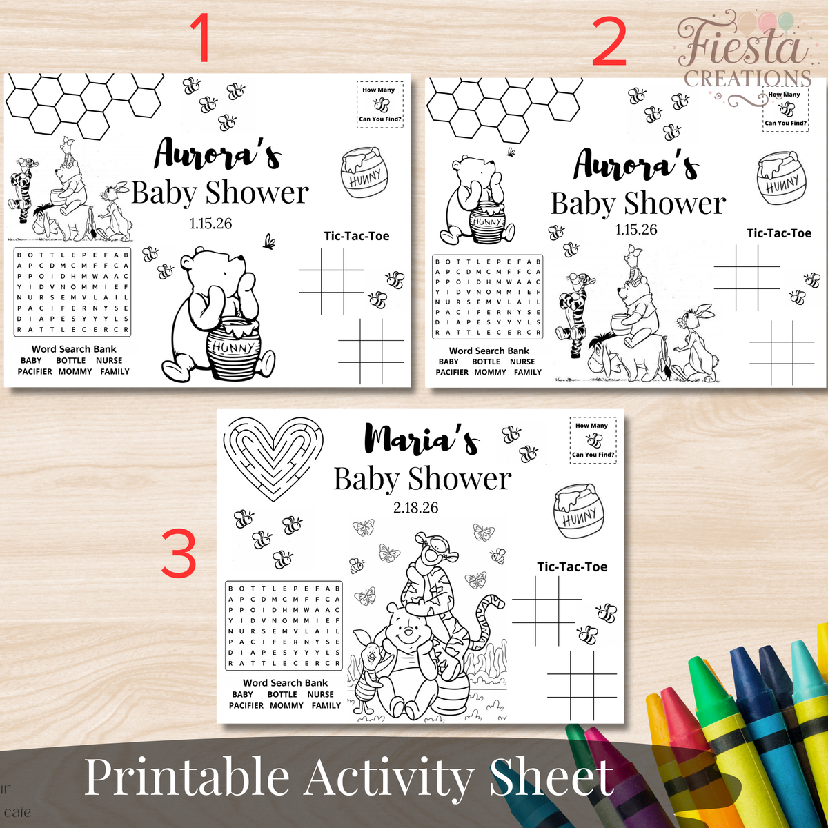 Winnie Baby Shower Activity Sheet